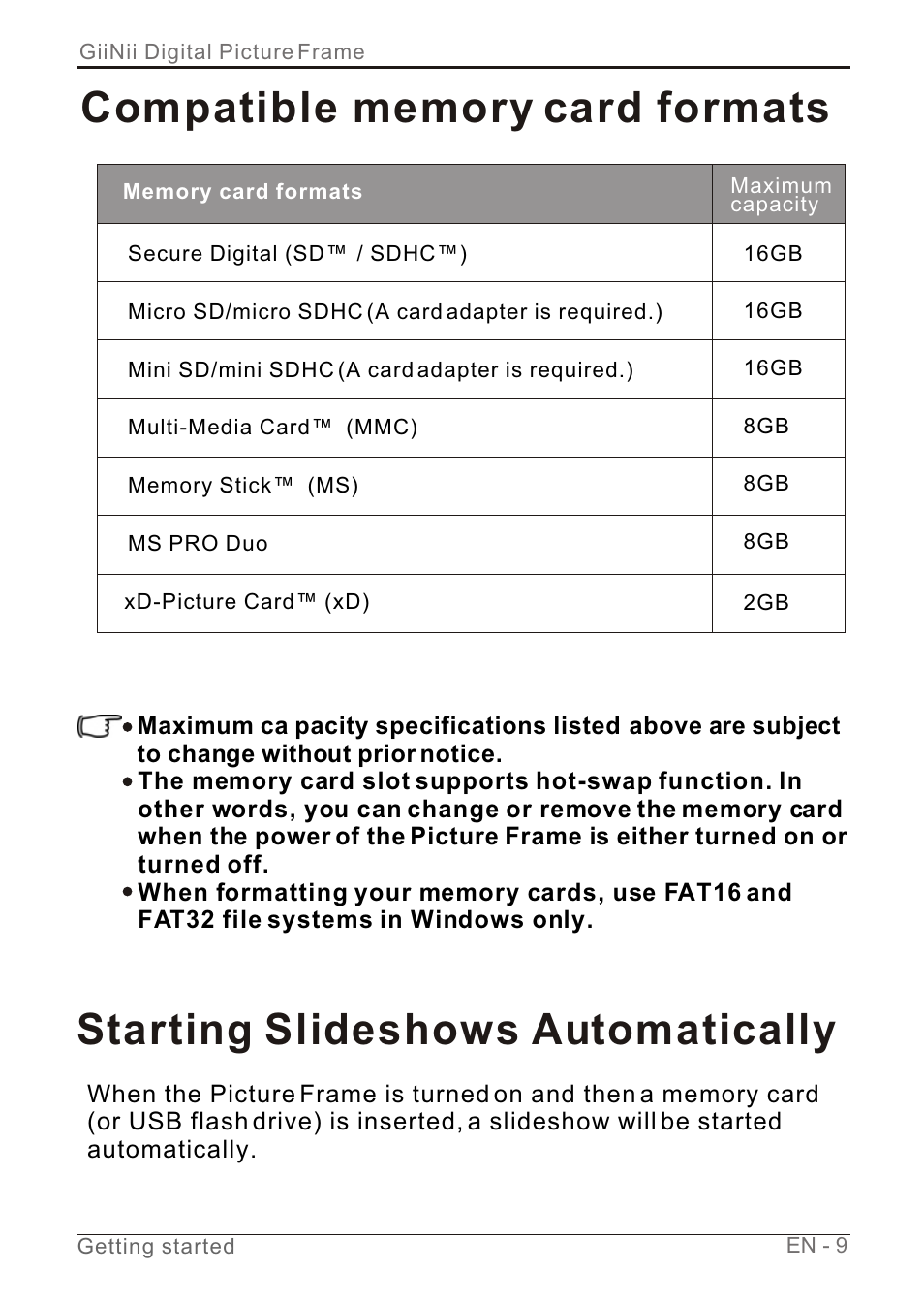 Т³гж 15, Starting slideshows automatically | GiiNii GN-7AWP-1 User Manual | Page 15 / 33