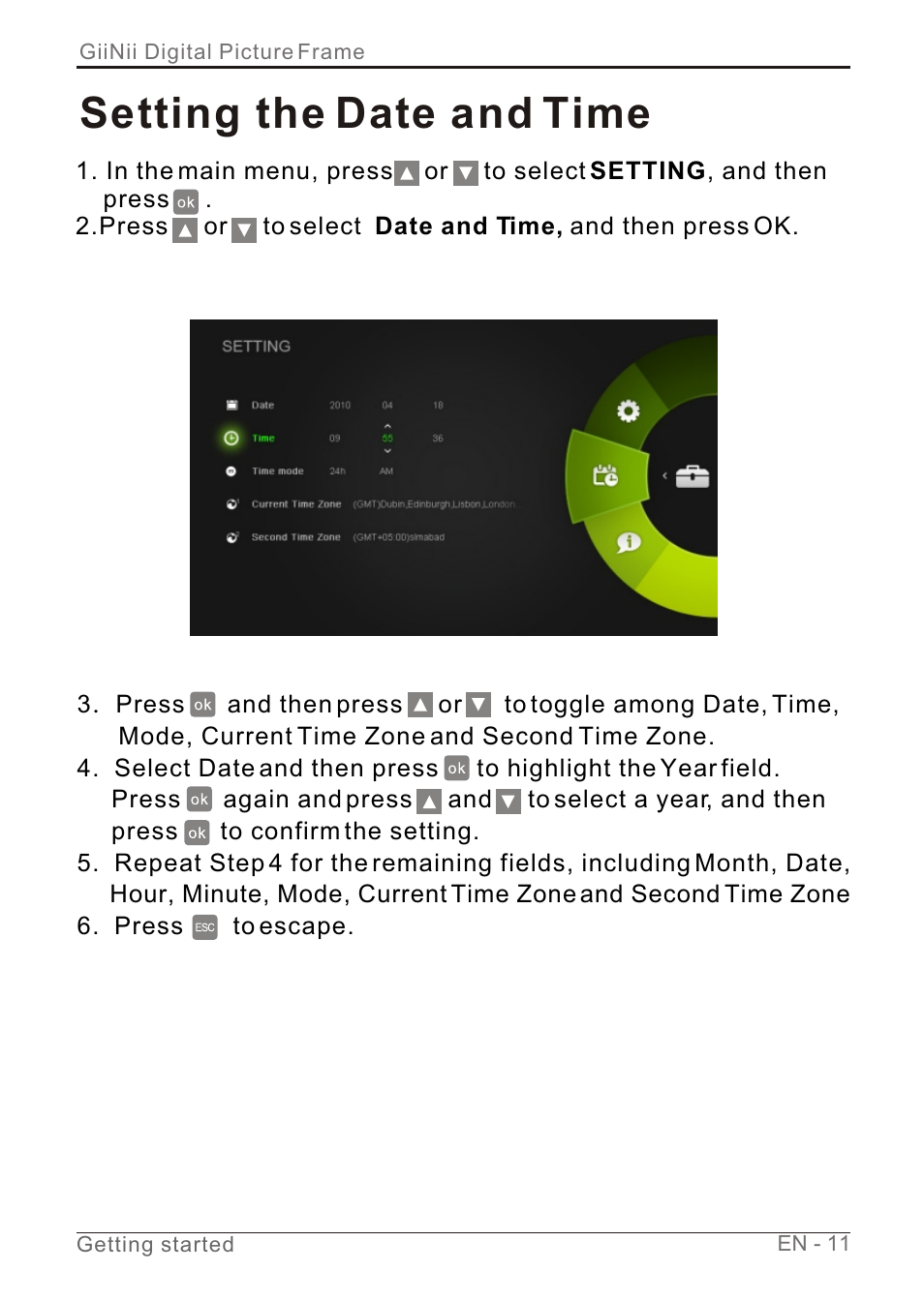 Т³гж 17, Setting the date and time | GiiNii GN-7AWP-1 User Manual | Page 17 / 33