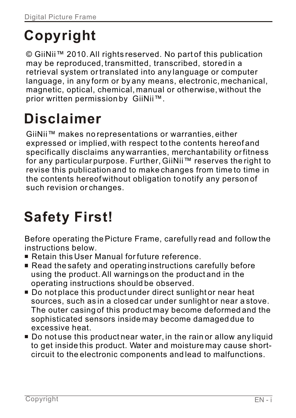 Т³гж 3, Safety first! copyright disclaimer | GiiNii GN-7AWP-1 User Manual | Page 3 / 33