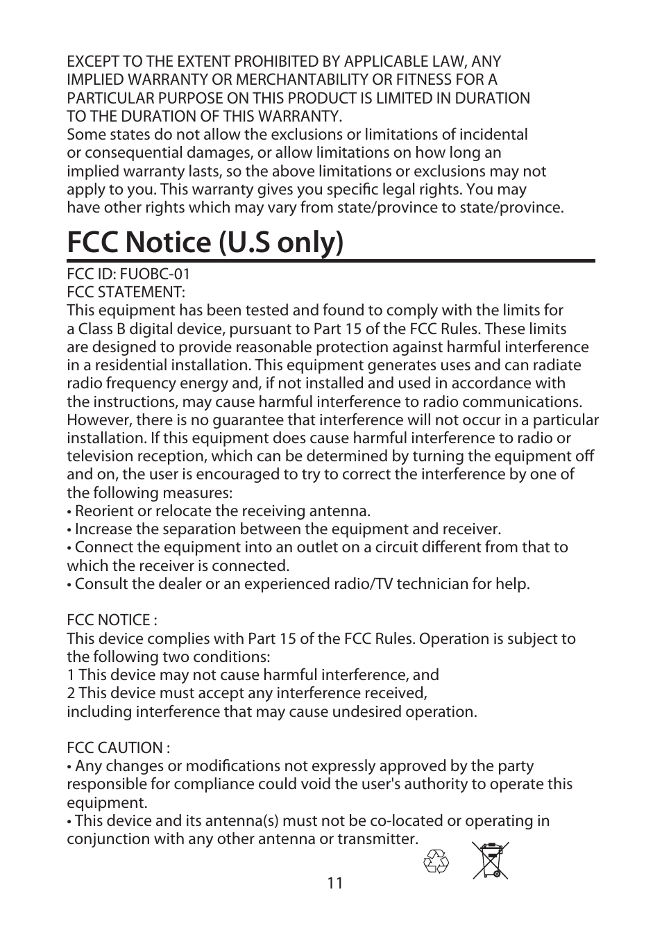 Fcc notice (u.s only) | GiiNii BlueCan User Manual | Page 12 / 12
