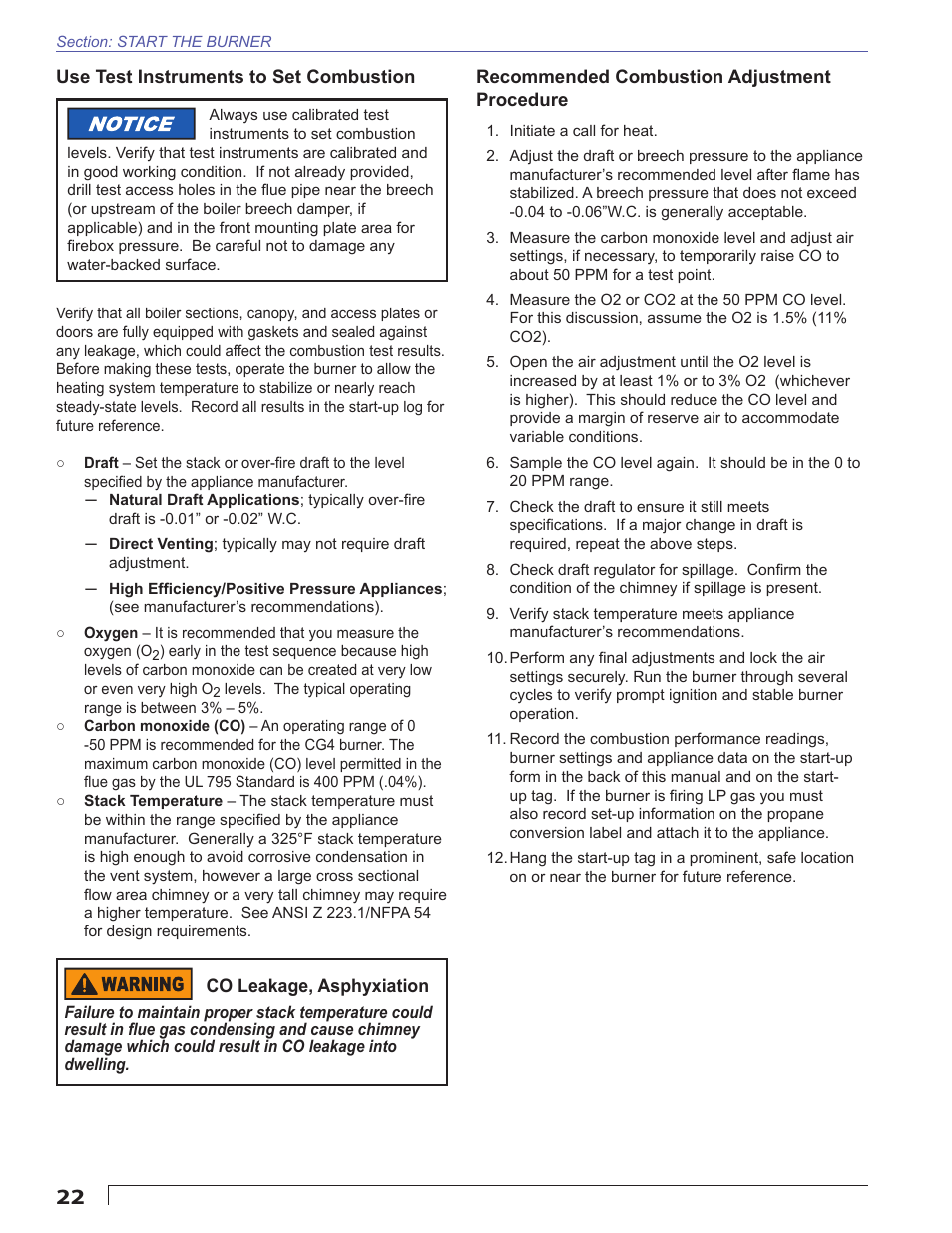 Use test instruments to set combustion, Recommended combustion adjustment procedure | Beckett CG4 User Manual | Page 22 / 28