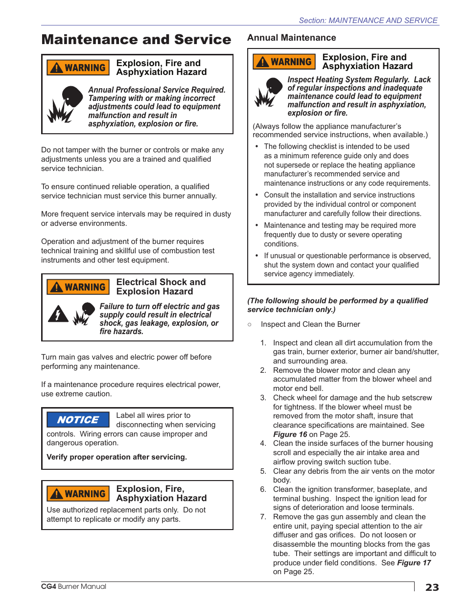 Maintenance and service, Annual maintenance | Beckett CG4 User Manual | Page 23 / 28