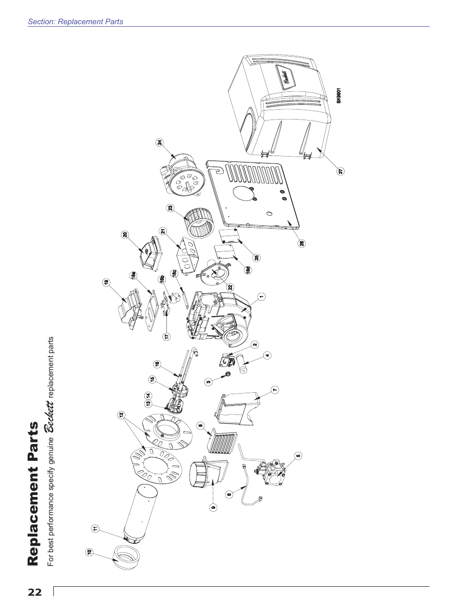 Beckett, Replacement p ar ts | Beckett NX User Manual | Page 22 / 24