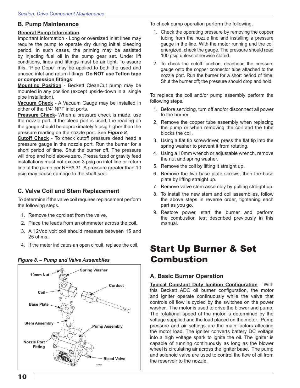 Start up burner & set combustion | Beckett ADC 12Vdc User Manual | Page 10 / 16