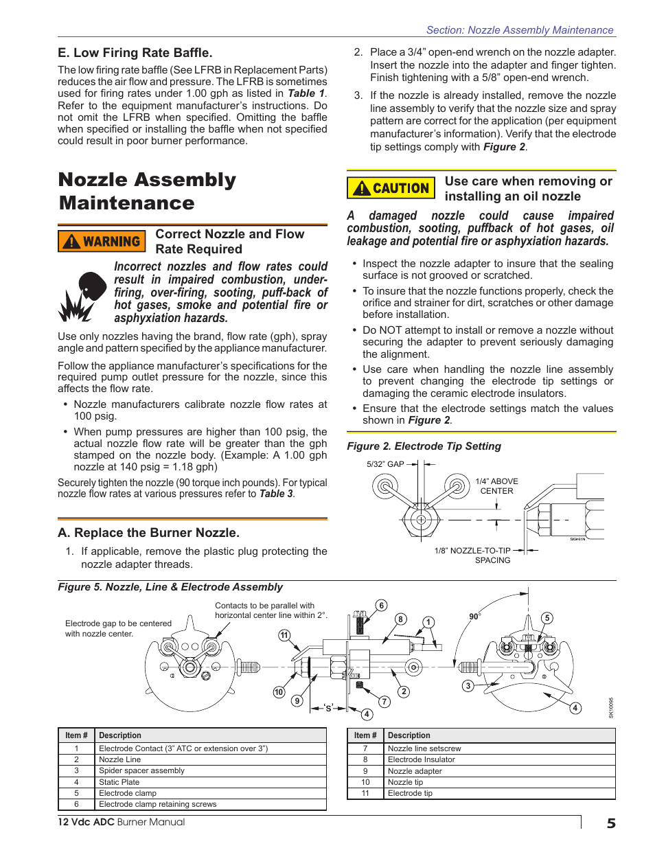 Nozzle assembly maintenance, E. low firing rate baffl e, A. replace the burner nozzle | Beckett ADC 12Vdc User Manual | Page 5 / 16