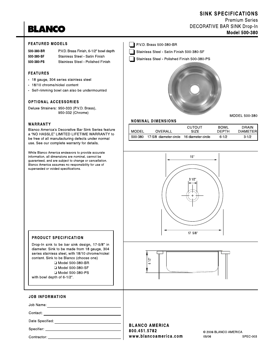 Blanco 500-380 User Manual | 1 page