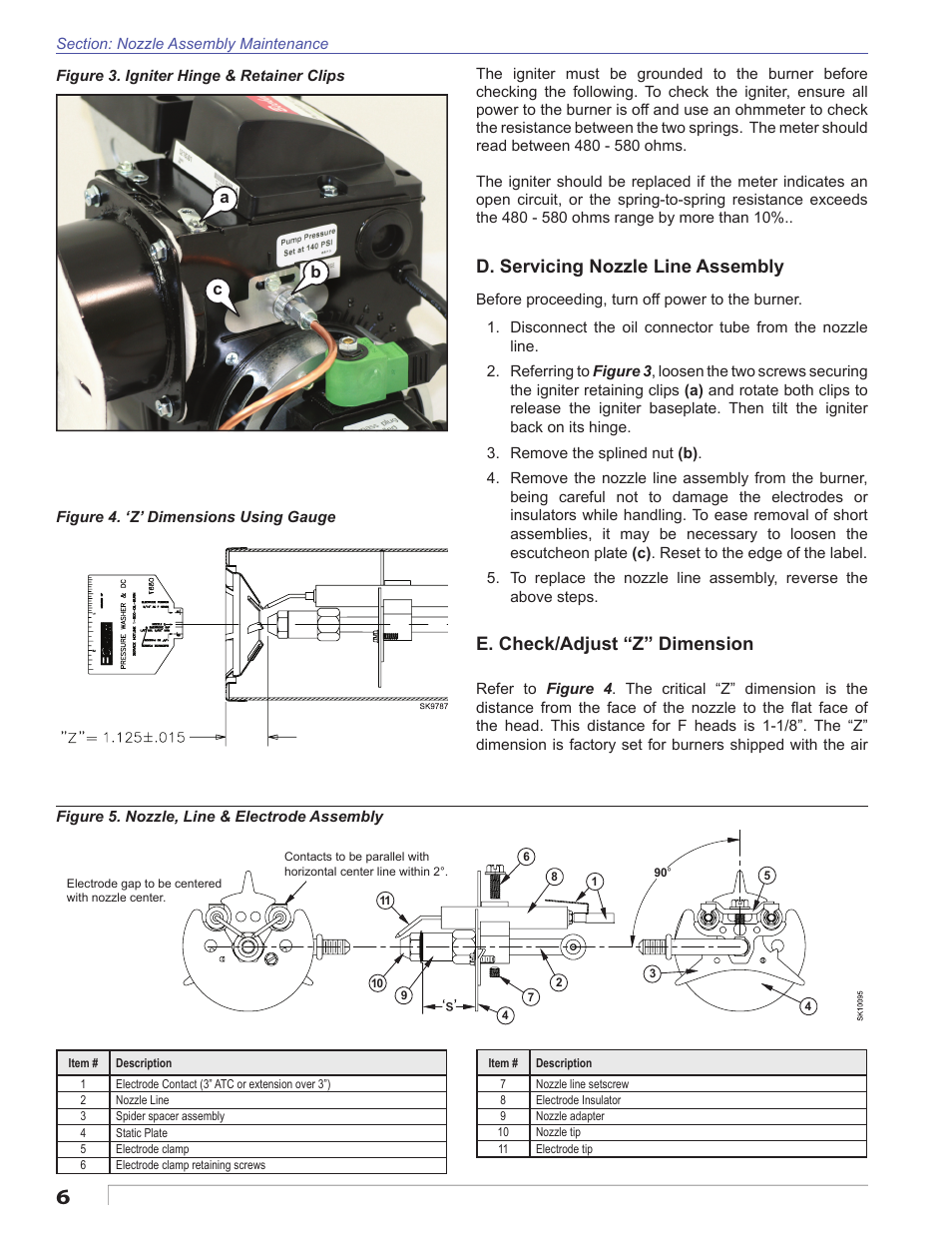 D. servicing nozzle line assembly, E. check/adjust “z” dimension, Ab c | Beckett ADC 24Vdc User Manual | Page 6 / 16