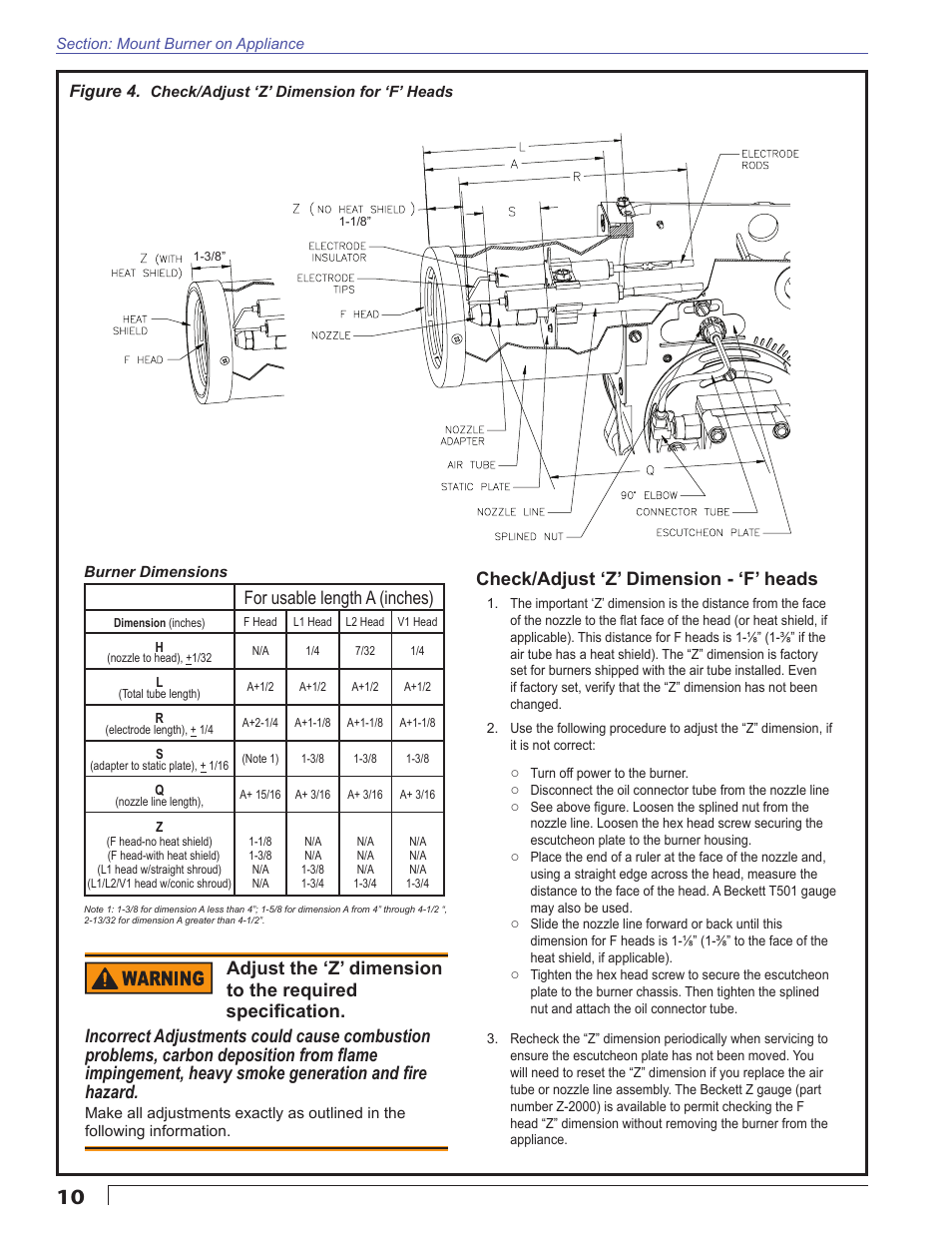 For usable length a (inches), Figure 4 | Beckett AFG User Manual | Page 10 / 24
