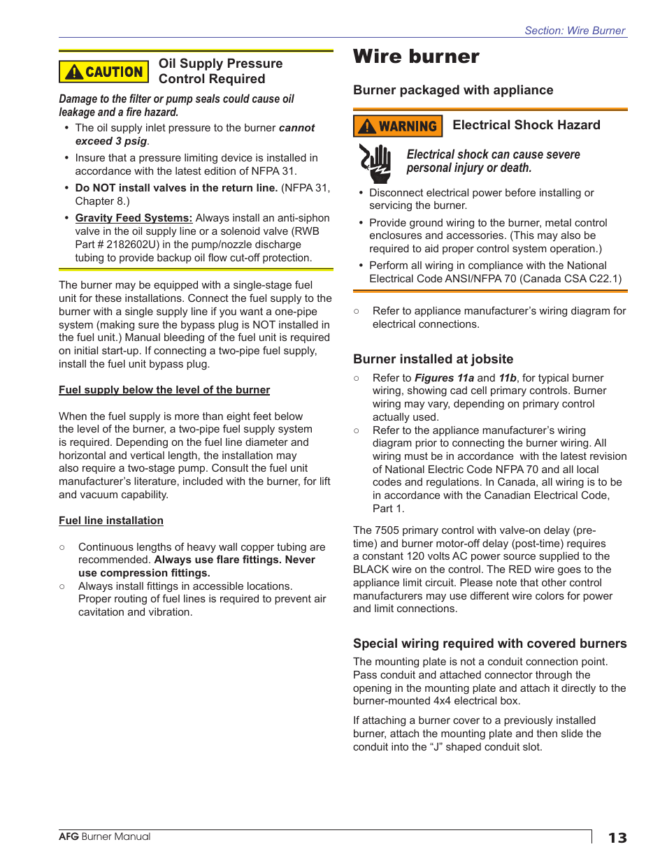 Wire burner | Beckett AFG User Manual | Page 13 / 24