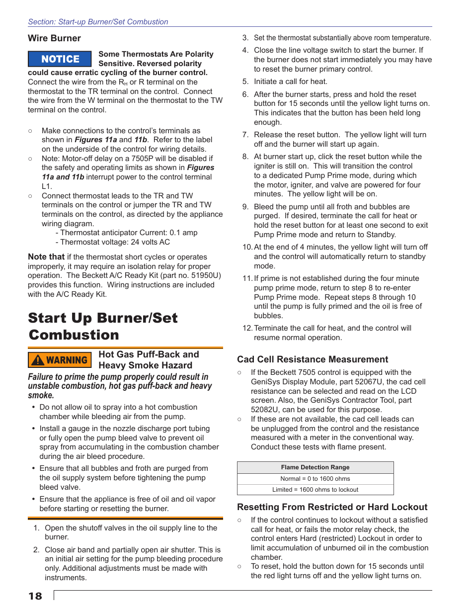 Start up burner/set combustion | Beckett AFG User Manual | Page 18 / 24