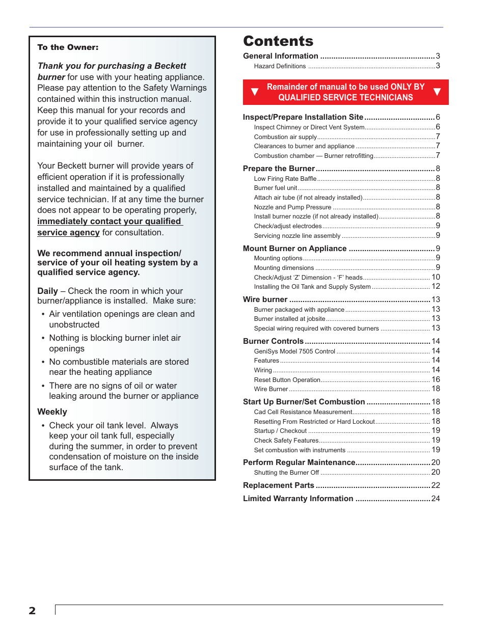 Beckett AFG User Manual | Page 2 / 24
