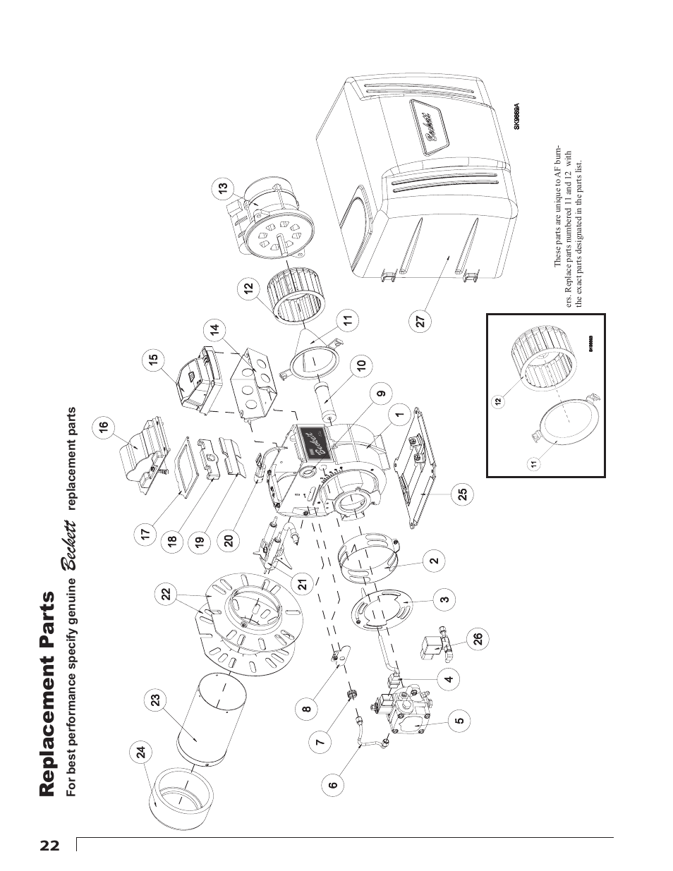 Beckett, Replacement p ar ts | Beckett AFG User Manual | Page 22 / 24