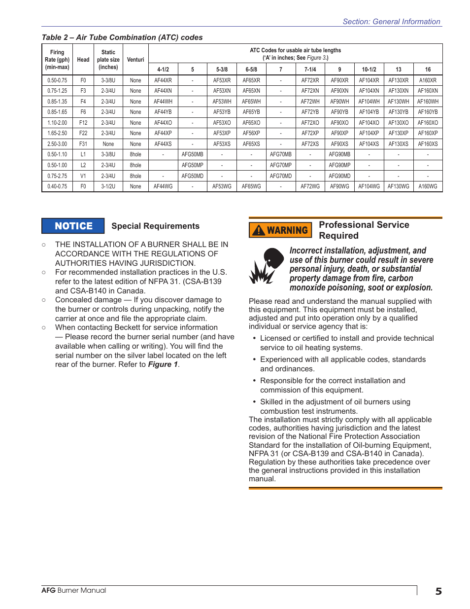 Special requirements | Beckett AFG User Manual | Page 5 / 24