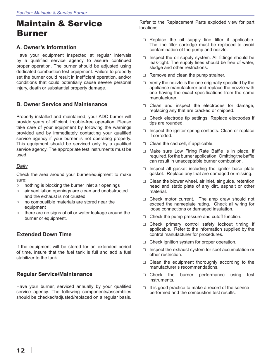 Maintain & service burner | Beckett SDC 12V User Manual | Page 12 / 16