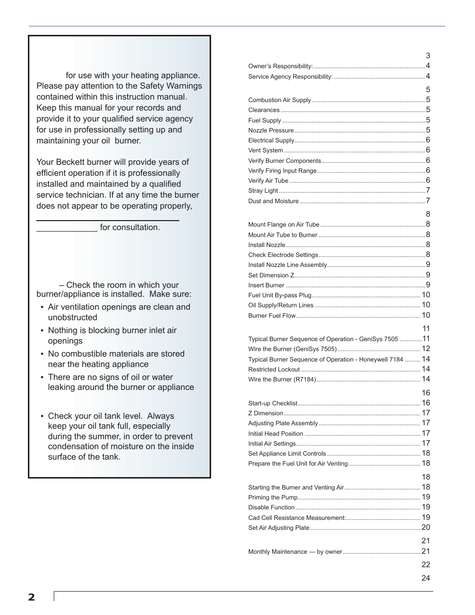 Beckett CF1000 User Manual | Page 2 / 24