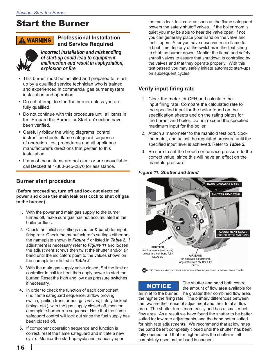 Start the burner, Burner start procedure, Verify input fi ring rate | Beckett CG10 User Manual | Page 16 / 32