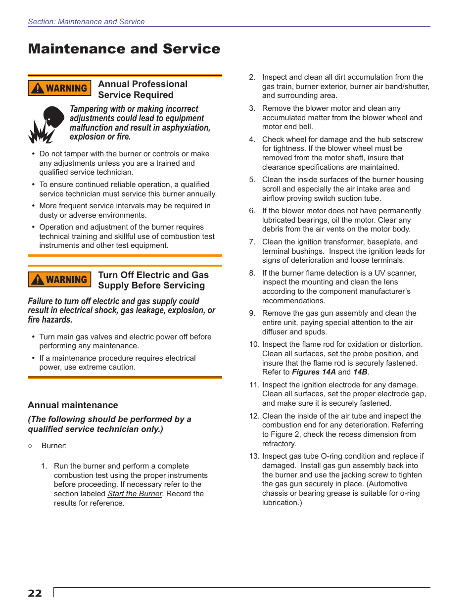Maintenance and service | Beckett CG10 User Manual | Page 22 / 32