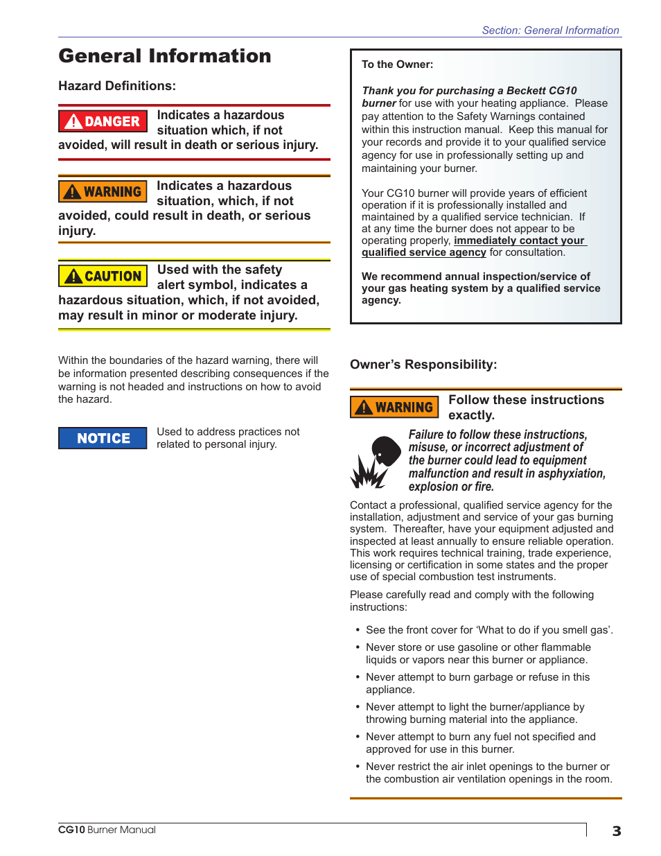 General information | Beckett CG10 User Manual | Page 3 / 32