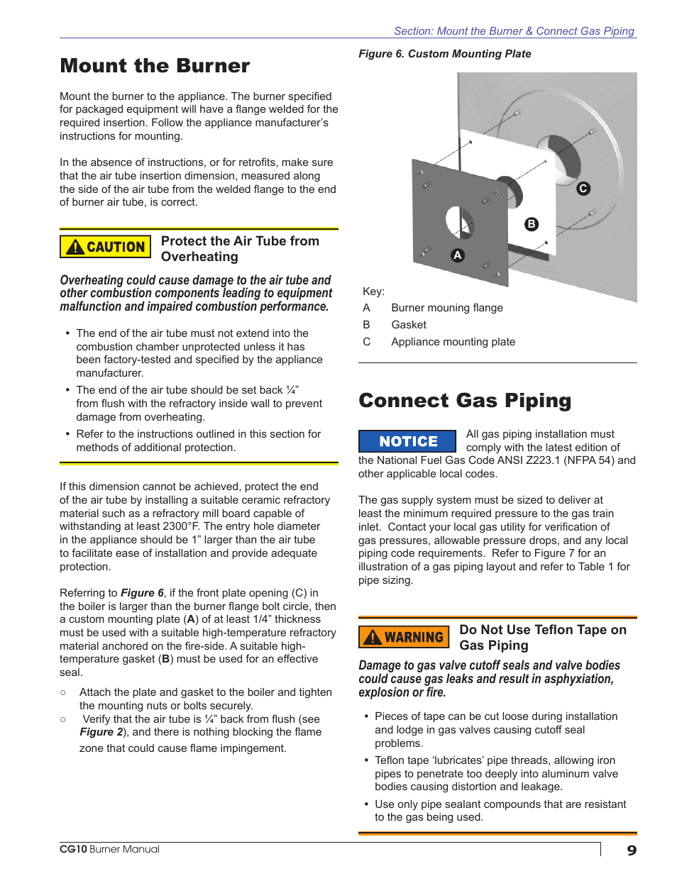 Mount the burner connect gas piping | Beckett CG10 User Manual | Page 9 / 32
