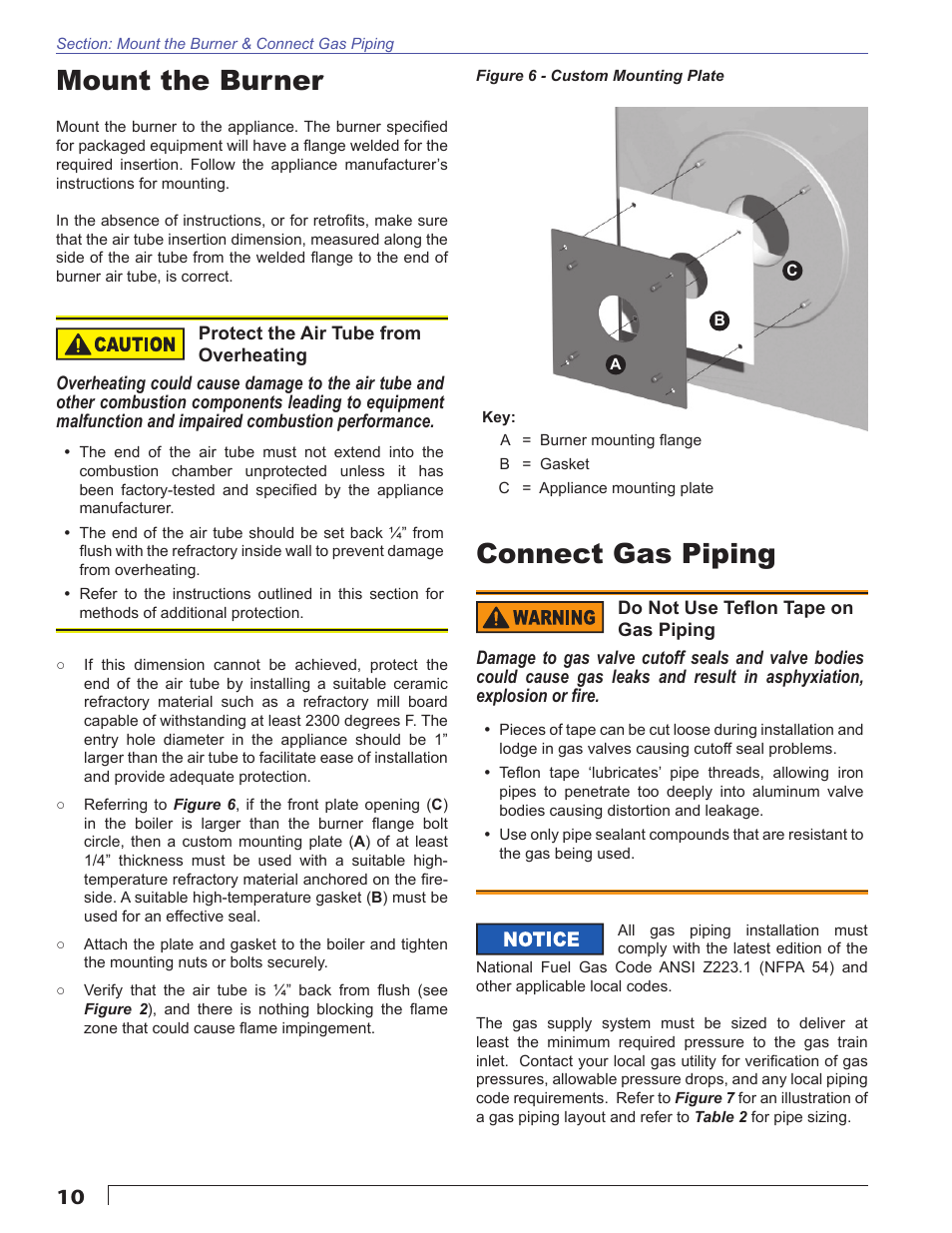Mount the burner, Connect gas piping | Beckett CG50 User Manual | Page 10 / 36
