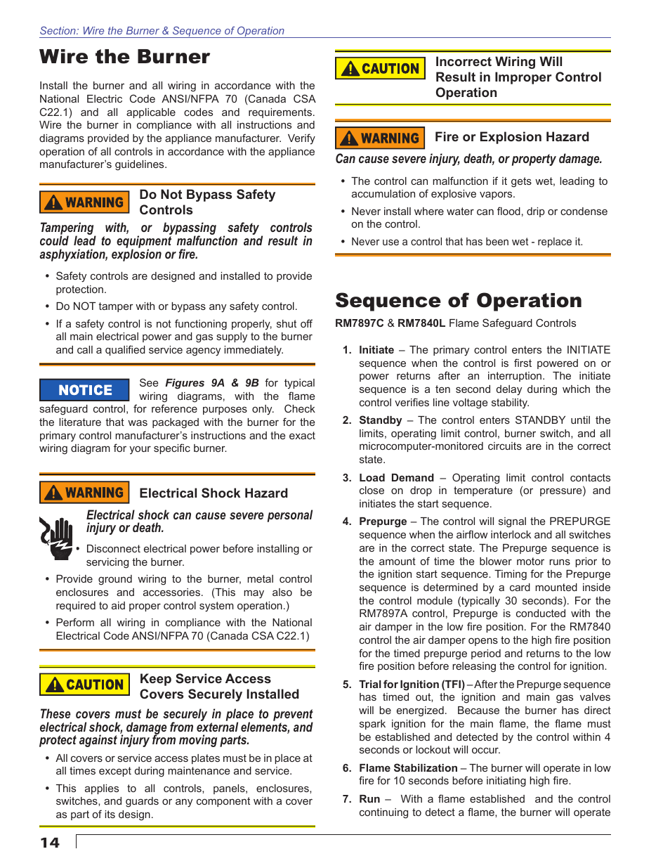 Wire the burner, Sequence of operation | Beckett CG50 User Manual | Page 14 / 36