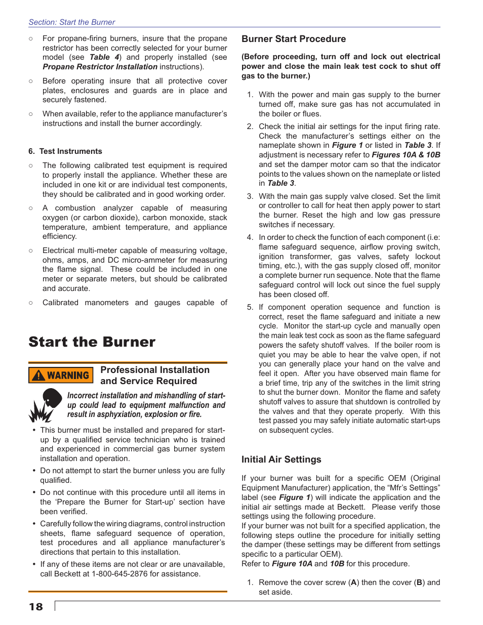 Start the burner | Beckett CG50 User Manual | Page 18 / 36
