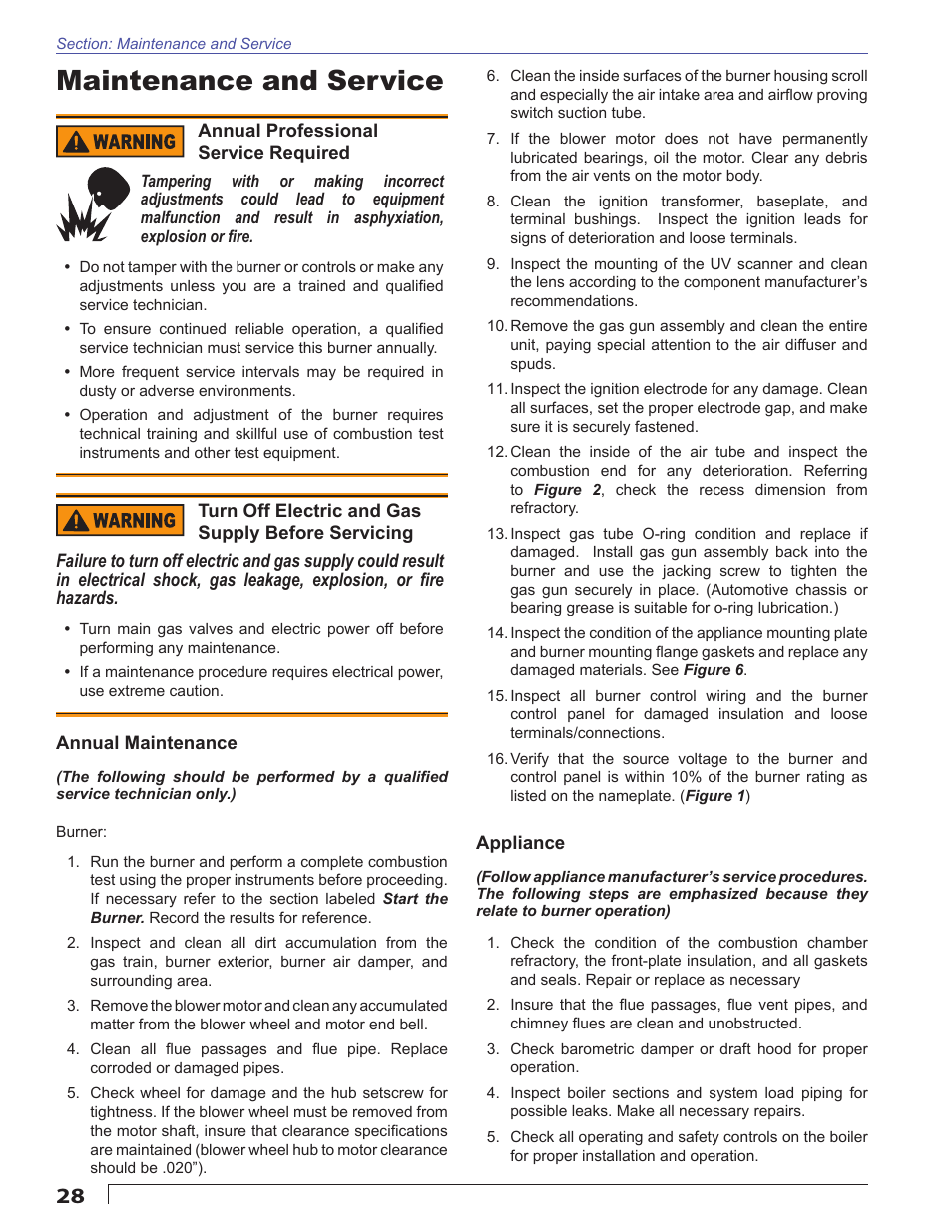 Maintenance and service | Beckett CG50 User Manual | Page 28 / 36