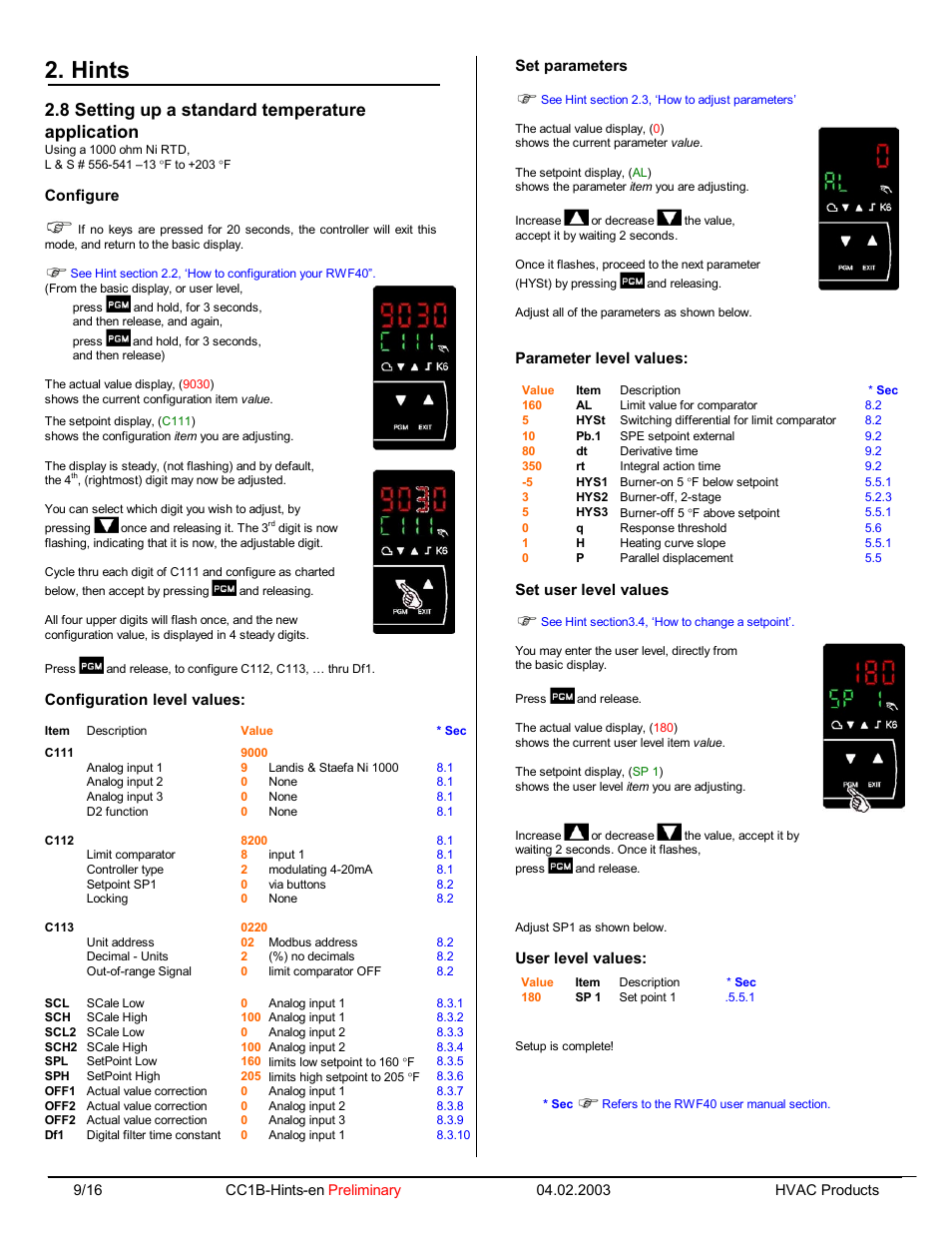 Hints, 8 setting up a standard temperature application | Beckett RWF40 Hints Manual User Manual | Page 11 / 15