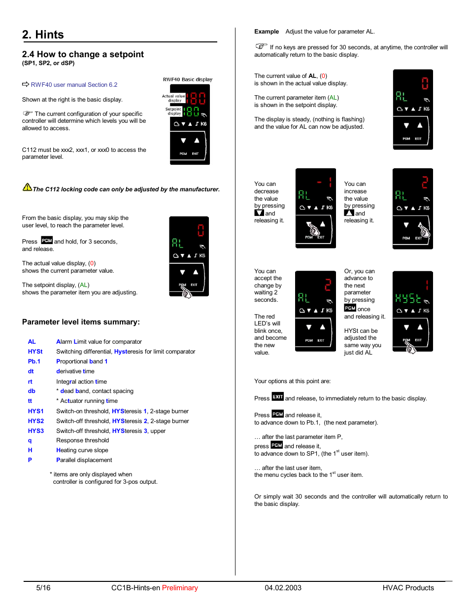 Hints, 4 how to change a setpoint | Beckett RWF40 Hints Manual User Manual | Page 7 / 15