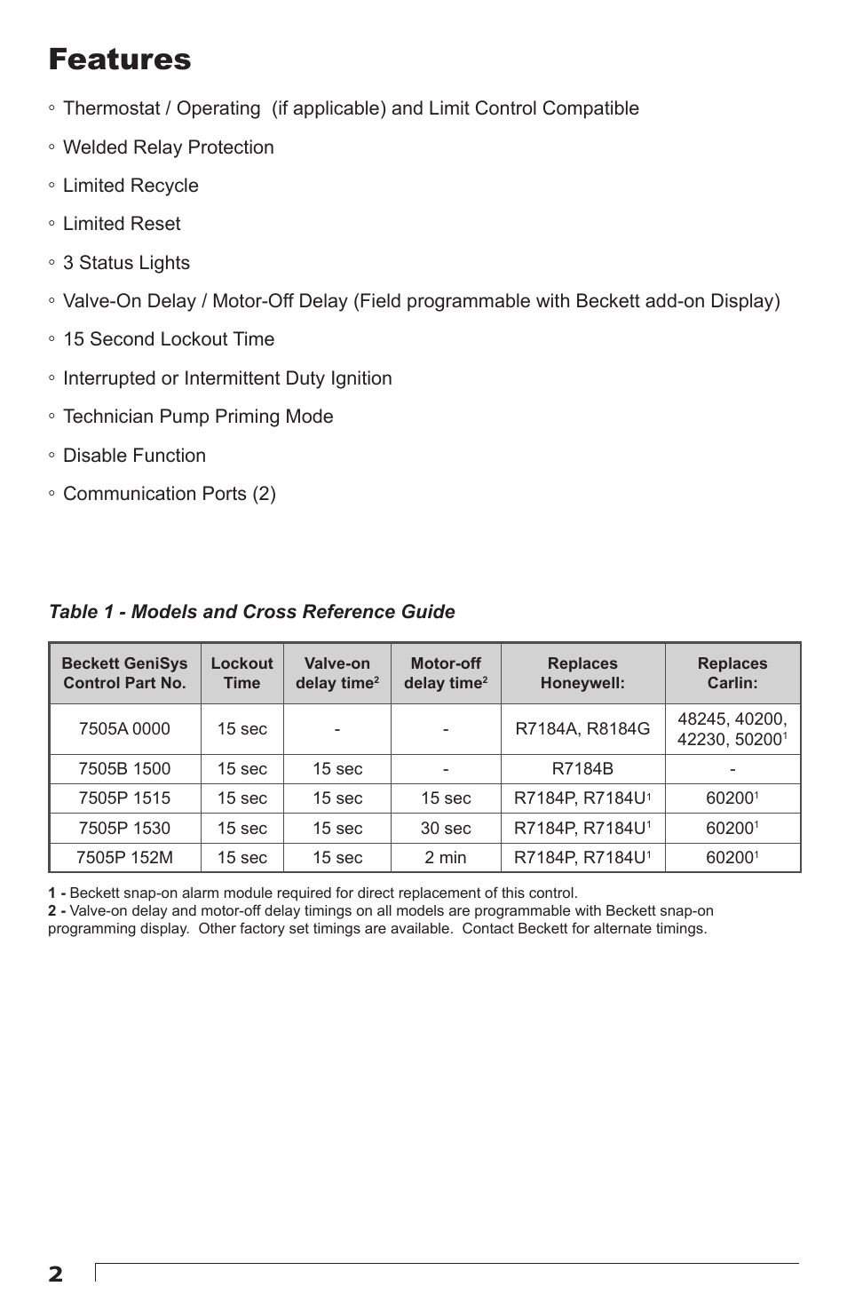 Features | Beckett 7505 User Manual | Page 2 / 12