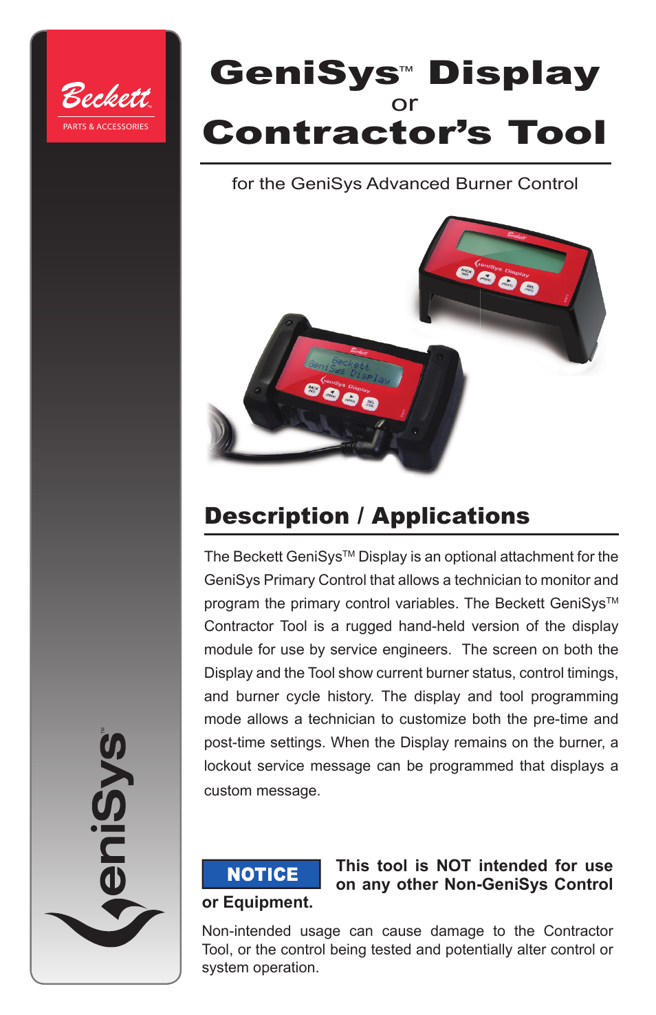 Beckett 61687 GeniSys Display and Contractor Tool User Manual | 12 pages