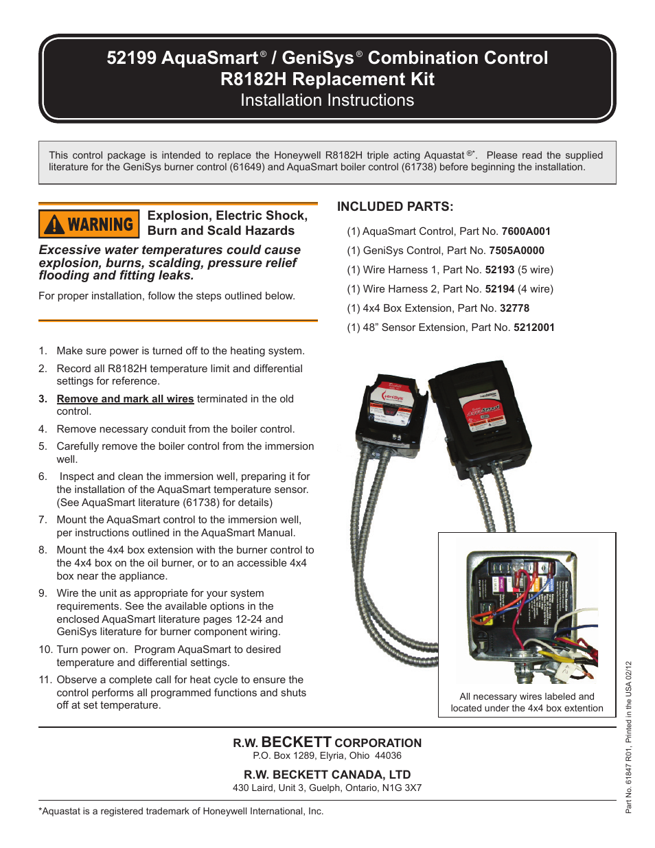 Beckett 61847 Combination Control User Manual | 1 page