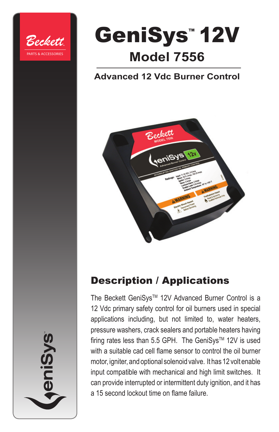 Beckett 7556 12V GeniSys Control User Manual | 8 pages