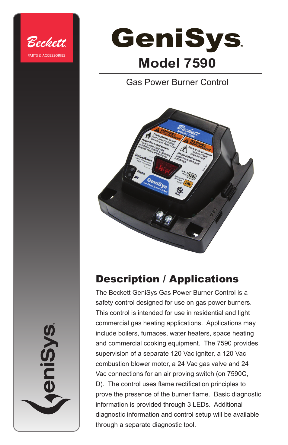 Beckett 7590 Gas Power Burner Control User Manual | 20 pages