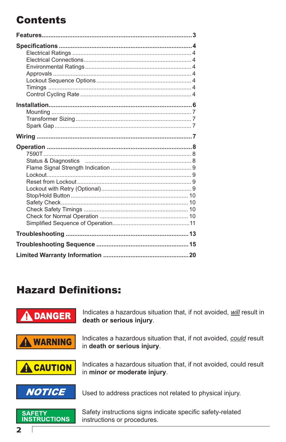 Beckett 7590 Gas Power Burner Control User Manual | Page 2 / 20