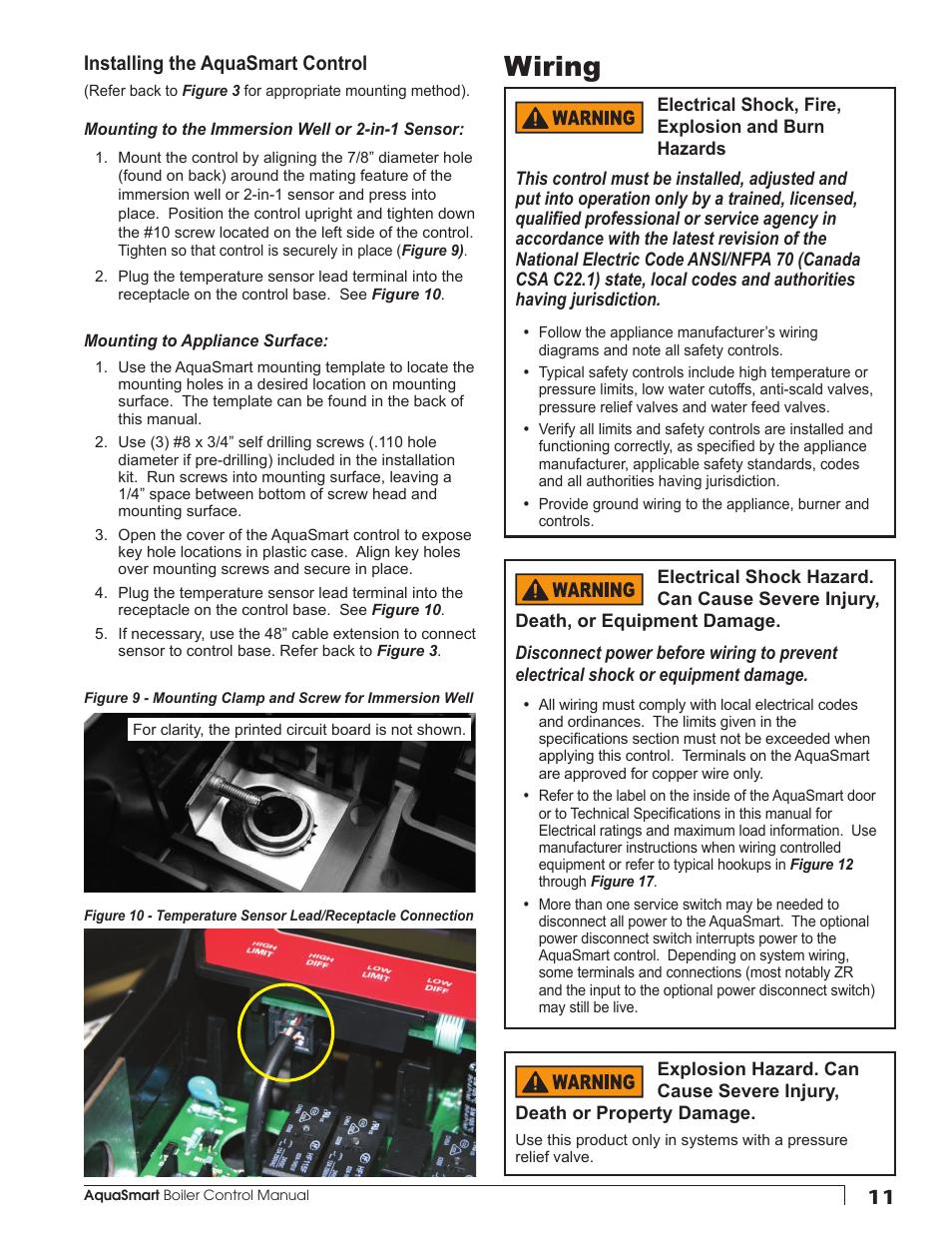 Wiring, Installing the aquasmart control | Beckett 7600 AquaSmart Boiler Control User Manual | Page 11 / 36