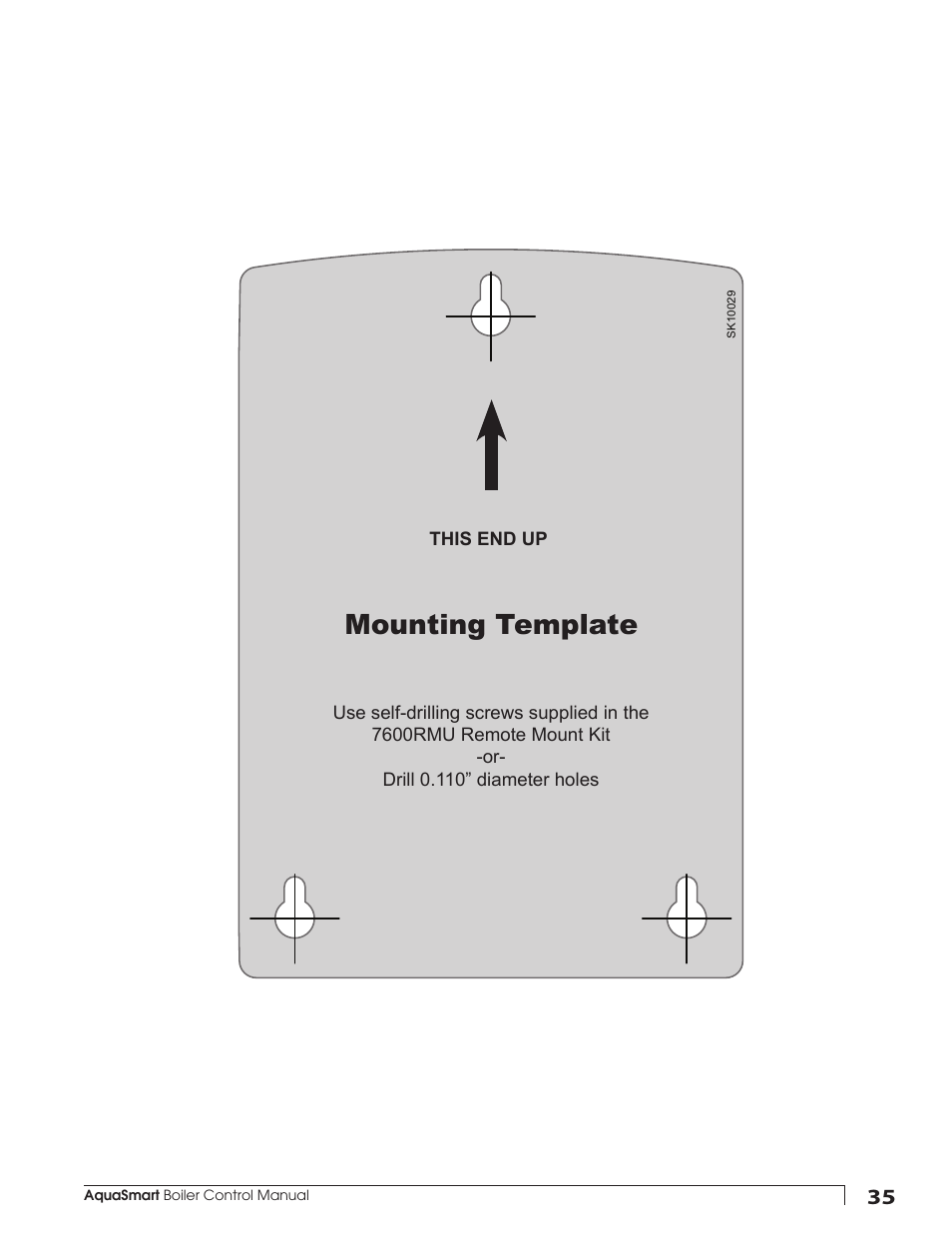 Mounting template | Beckett 7600 AquaSmart Boiler Control User Manual | Page 35 / 36