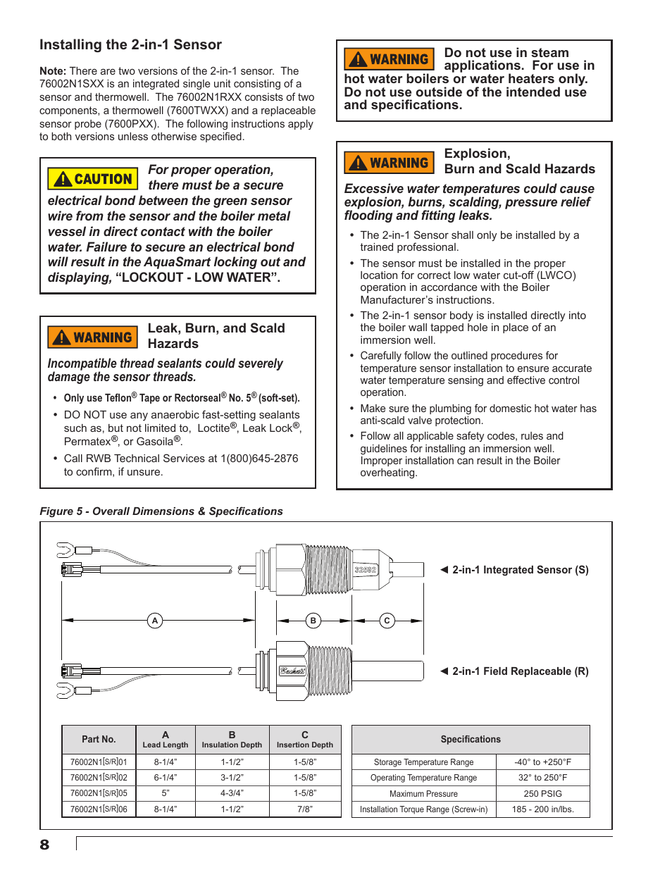 Installing the 2-in-1 sensor | Beckett 7600 AquaSmart Boiler Control User Manual | Page 8 / 36