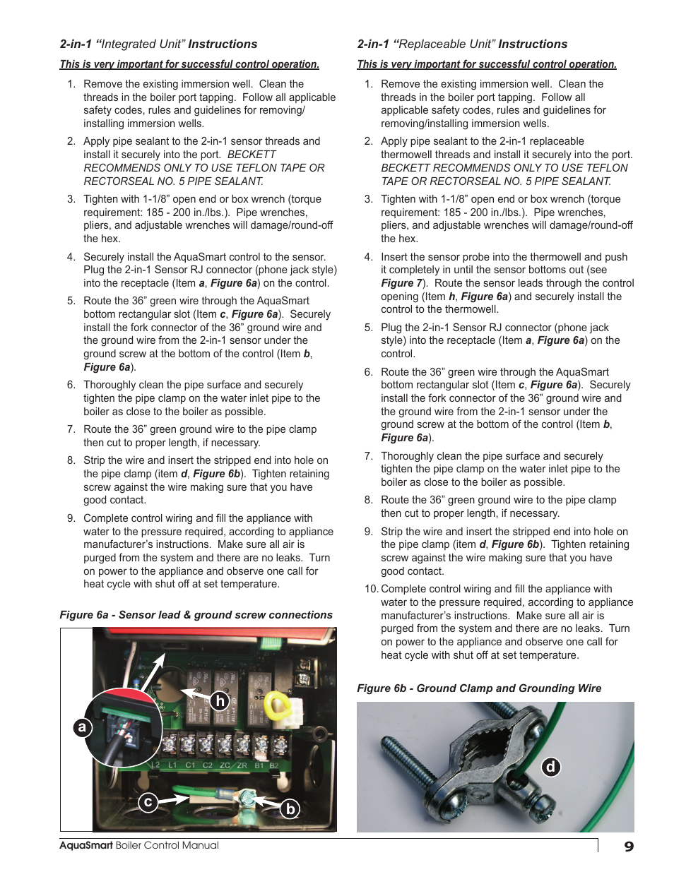 Bc h a | Beckett 7600 AquaSmart Boiler Control User Manual | Page 9 / 36