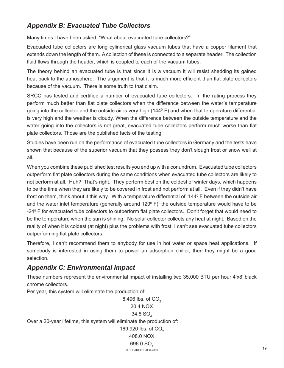 Appendix b: evacuated tube collectors, Appendix c: environmental impact | Beckett SolarHot User Manual | Page 23 / 28