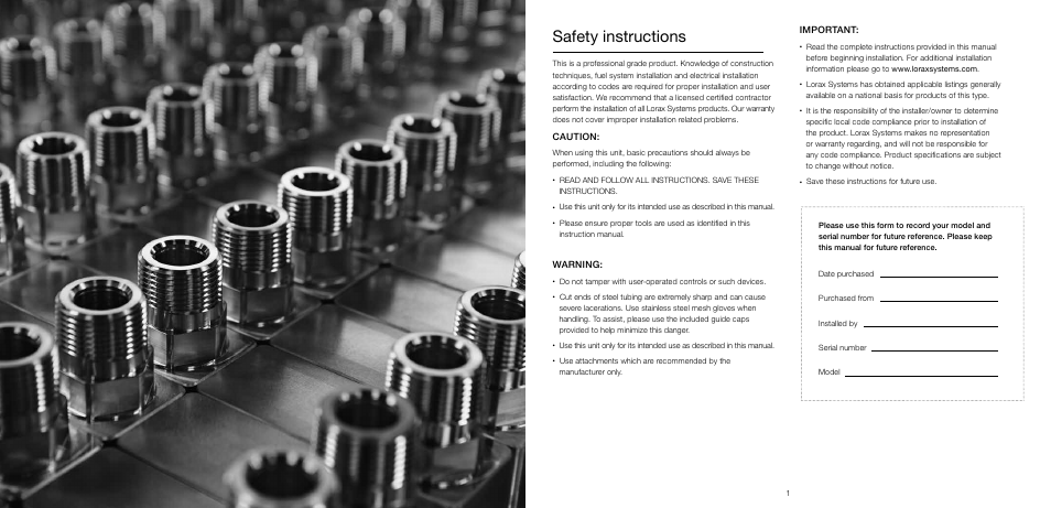 Safety instructions, Caution, Warning | Important | Beckett LineGuardian User Manual | Page 2 / 8