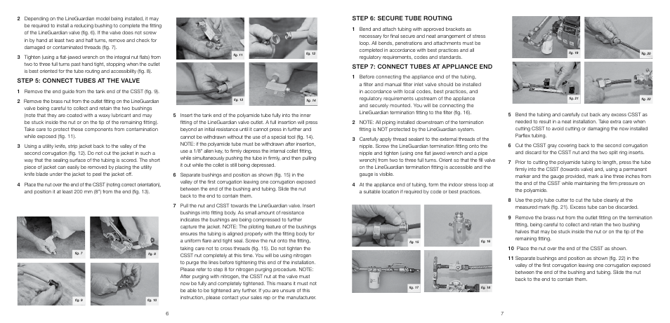 Step 5: connect tubes at the valve, Step 6: secure tube routing, Step 7: connect tubes at appliance end | Beckett LineGuardian User Manual | Page 5 / 8