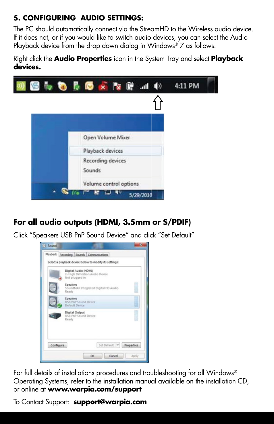 Quickstart guide, Streamhd – swp120a, Rev b | Warpia SWP120A RevB SteamHD Getting Started User Guide User Manual | Page 4 / 4