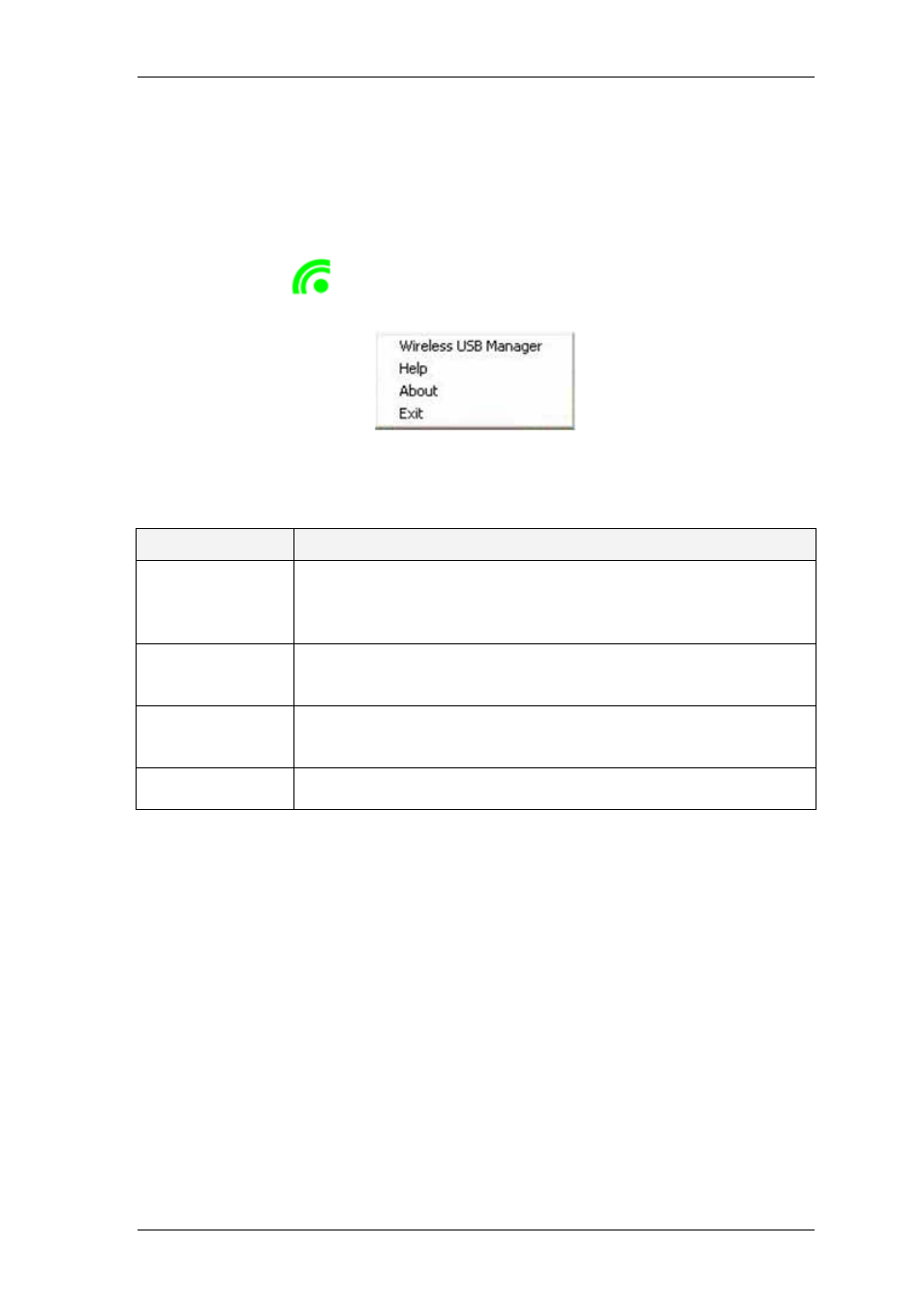 Wireless usb manager, Context menu options, Accessing the wireless usb manager | Warpia SWP120A Installation Manual & Troubleshooting Guide User Manual | Page 21 / 84