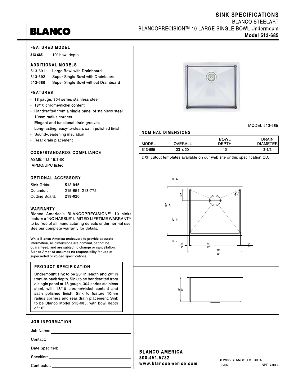 Blanco 513-685 User Manual | 1 page