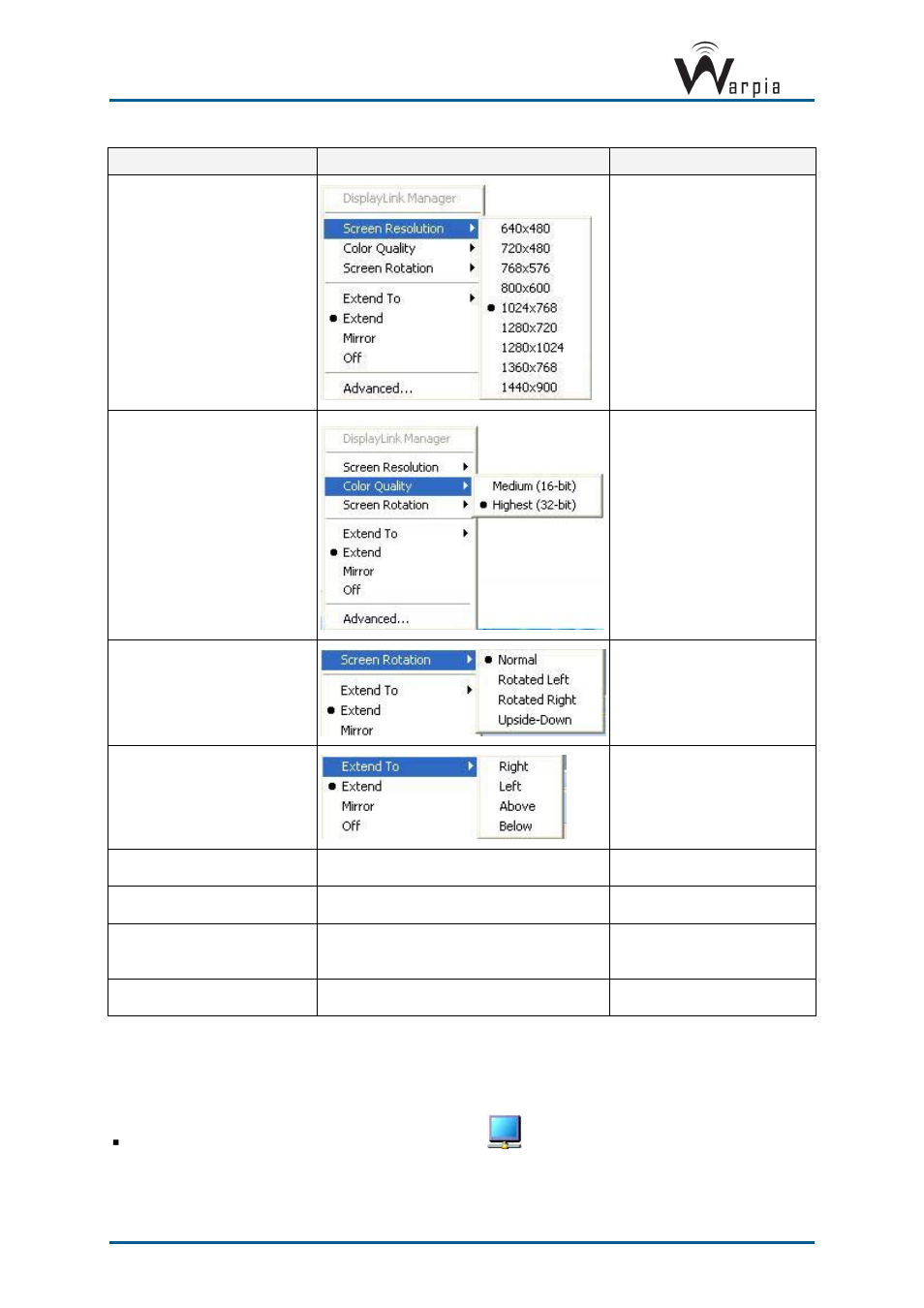 1 setting mirror mode | Warpia SWP200 Windows Installation Manual & Troubleshooting Guide User Manual | Page 22 / 38