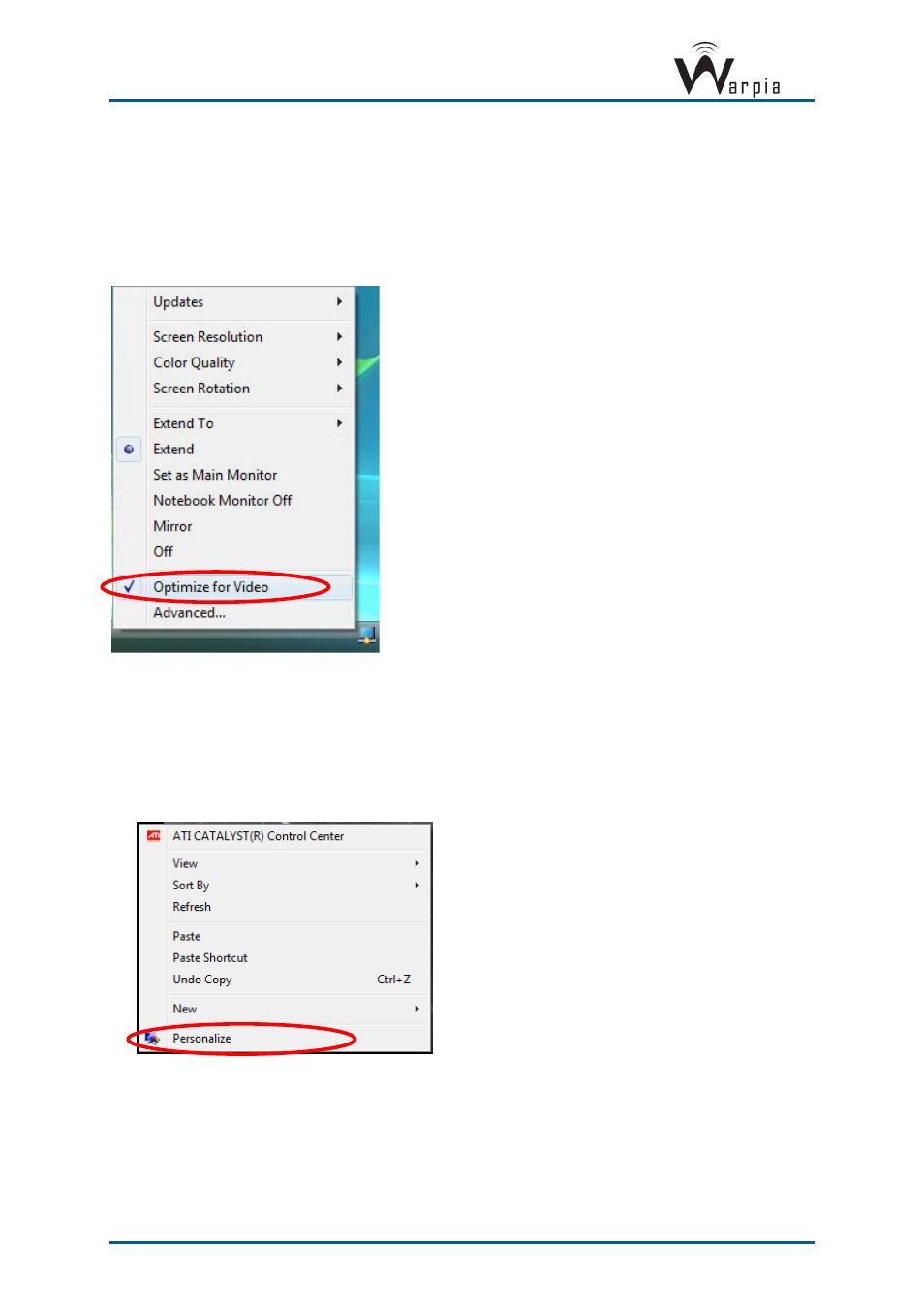 3 using optimize for video mode, 4 setting aero desktop theme in vista, Using optimize for video mode | Setting aero desktop theme in vista | Warpia SWP200 Windows Installation Manual & Troubleshooting Guide User Manual | Page 28 / 38