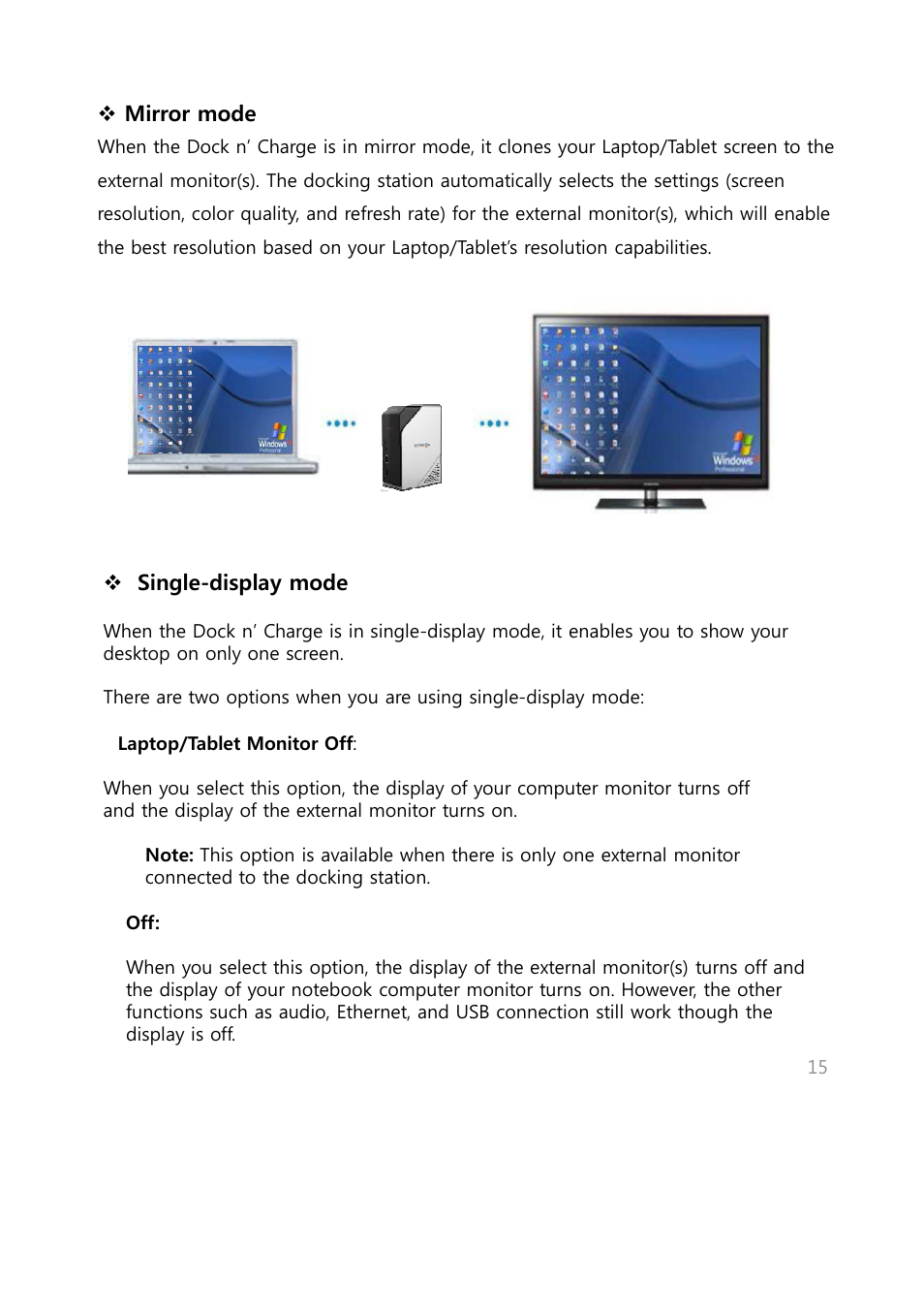 Mirror mode, Single-display mode | Warpia SWP240 User Manual | Page 15 / 28