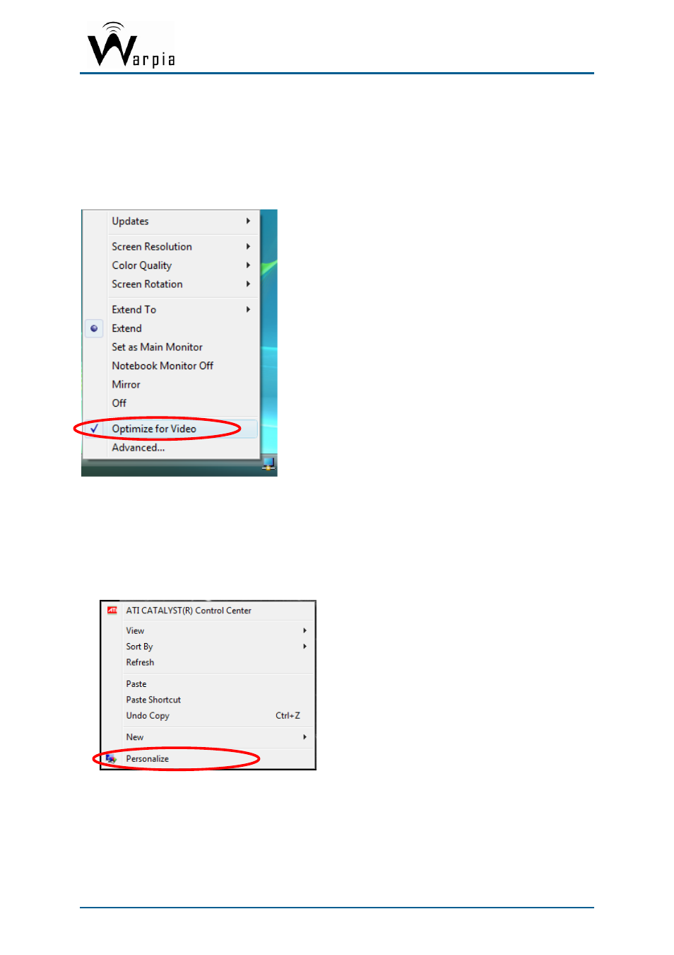 3 using optimize for video mode, 4 setting aero desktop theme in vista, Using optimize for video mode | Setting aero desktop theme in vista | Warpia SWP220 User Manual | Page 29 / 39