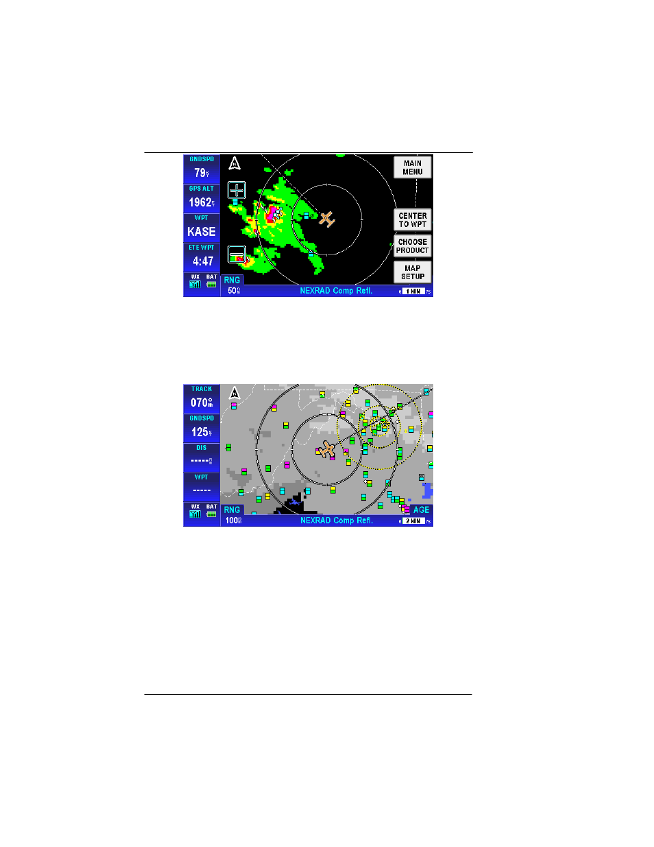 Figure 2-125: wx – nexrad & storm cells overlay, Figure 2-126: graphical tfrs | BendixKing AV8OR User Manual | Page 132 / 368